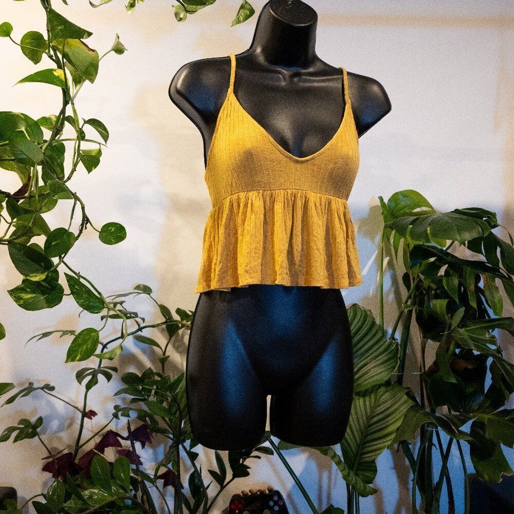 Urban Outfitters Ruffled Halter Crop Tank Top, Mustard Yellow, Size S